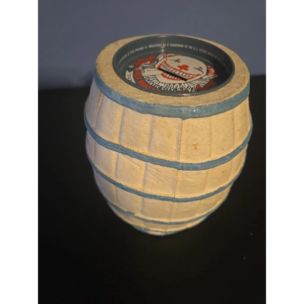 Vintage James Saltwater Taffy Coin Barrel Piggy Bank Atlantic City‎ NJ